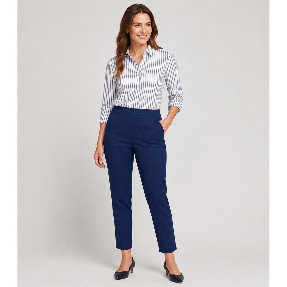 Boston Proper Trouser Pants Womens 6 Slim Ankle Navy Blue Side Zip NEW